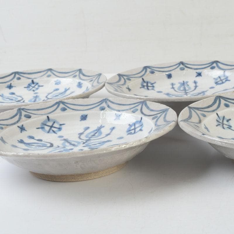 京焼　新開寛山作　染付　皿　五客　共箱　V　9671