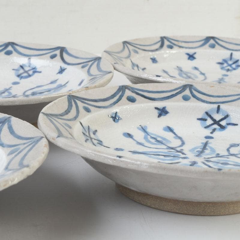 京焼　新開寛山作　染付　皿　五客　共箱　V　9671