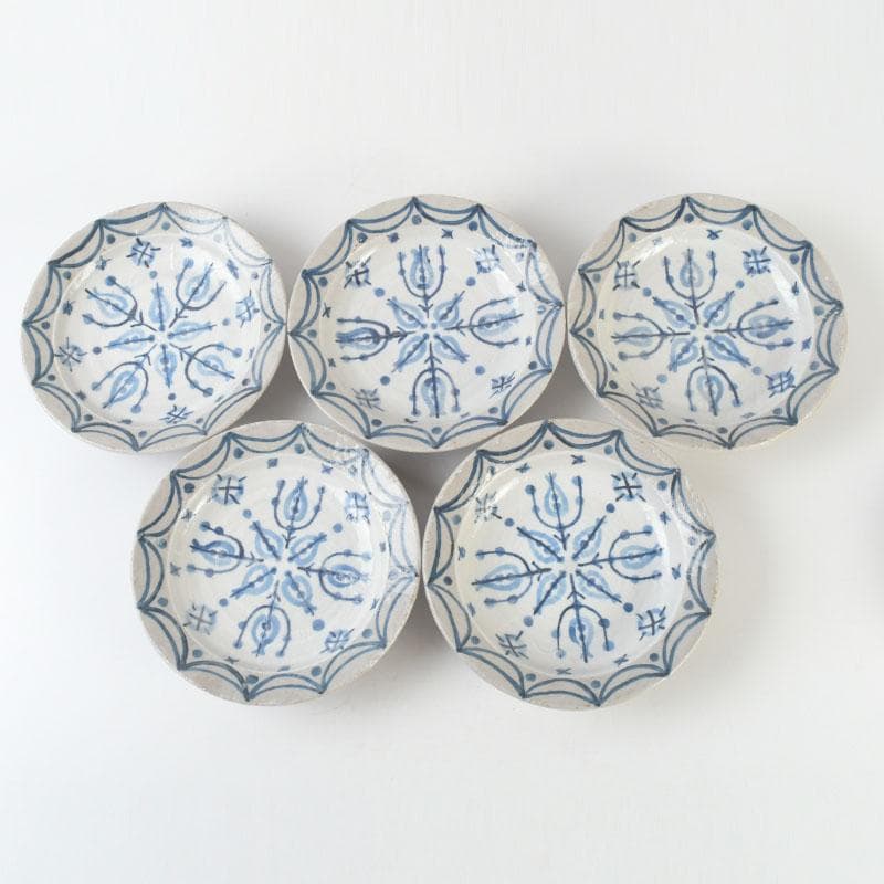 京焼　新開寛山作　染付　皿　五客　共箱　V　9671