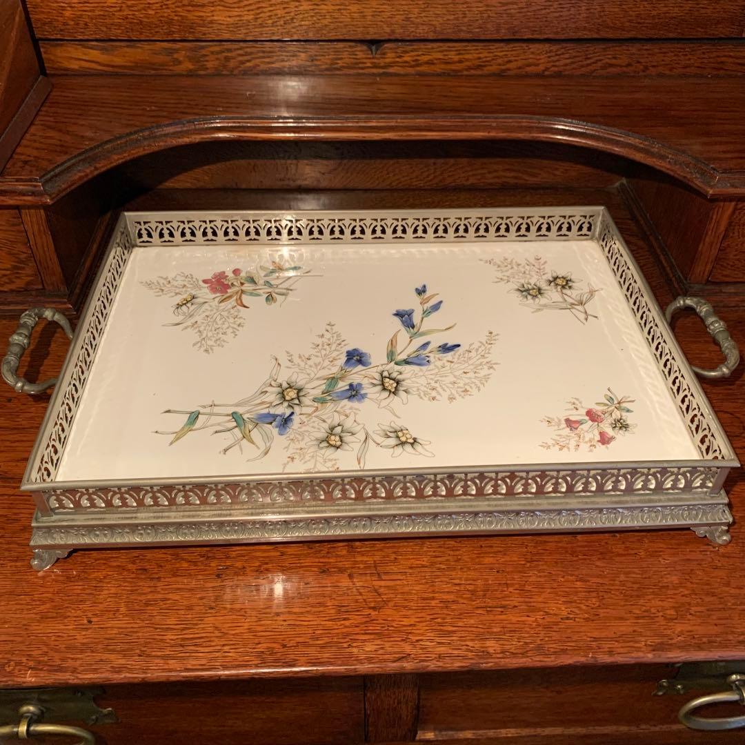 フランスアンティーク　陶器製装飾トレイ