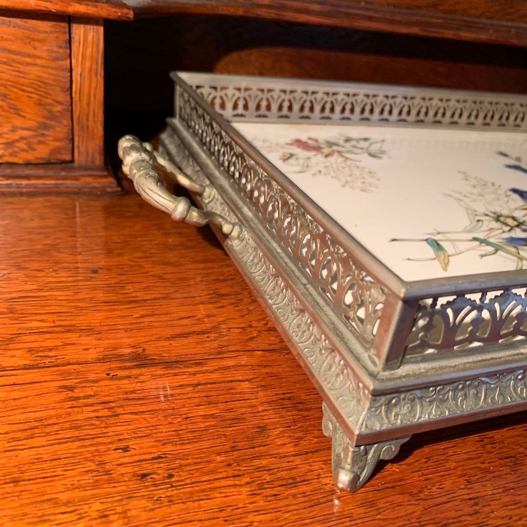 フランスアンティーク　陶器製装飾トレイ