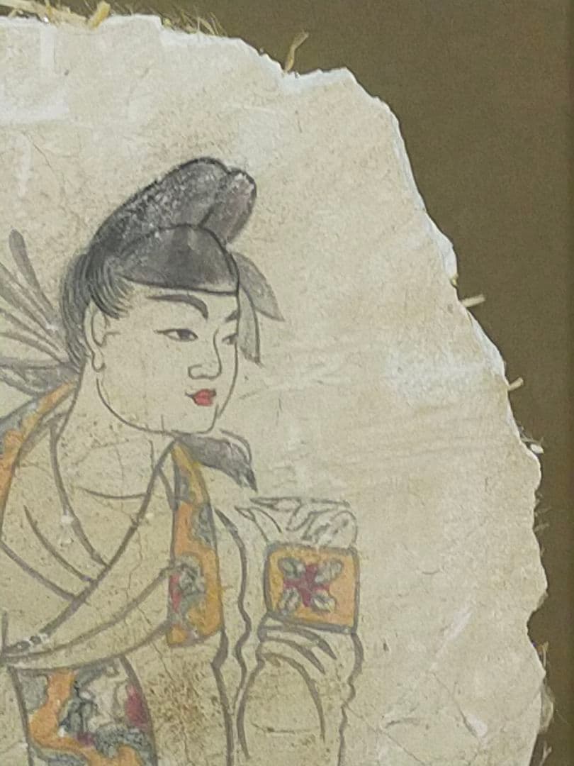 ♥中国　壁画　人物　額　②　ケース付き　骨董　古玩