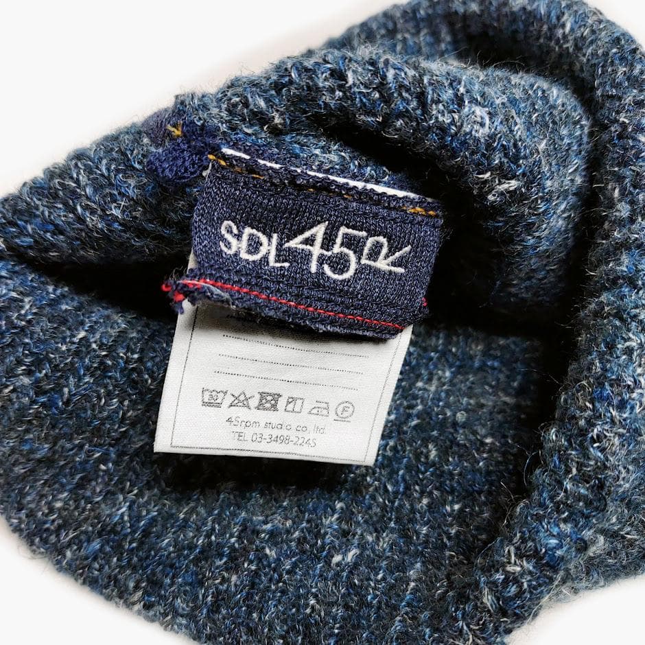 美品 45R✨45rpm インディゴ リネン ニット帽 キャップ Rボタン