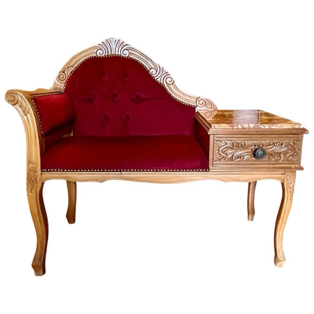 【アンティーク/希少】イタリア製 テレフォンベンチ ロココ調 猫脚 大理石