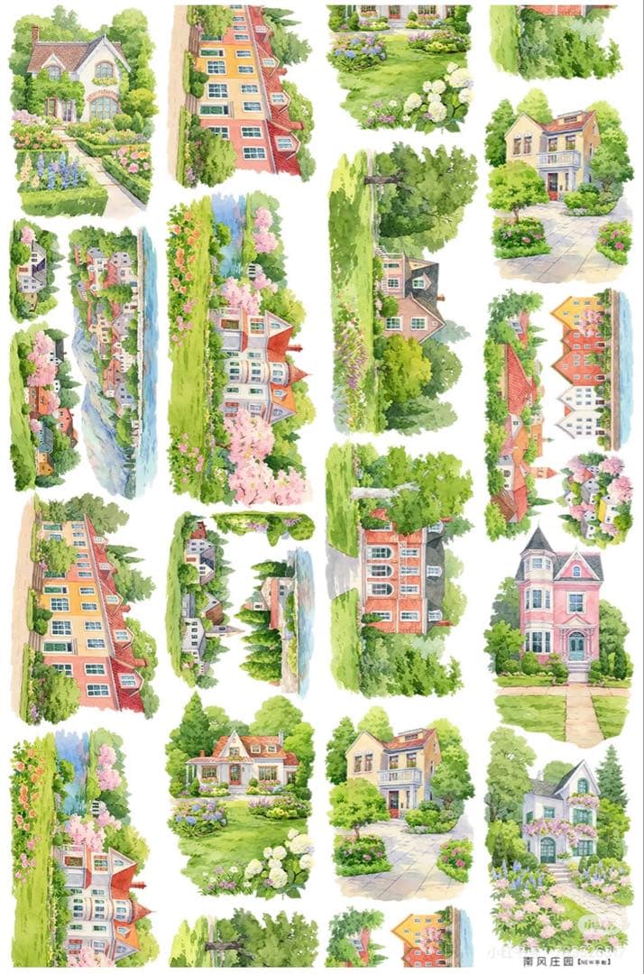 【9045】海外　マステ　5m巻　PETマスキングテープ　荘園　建物　装飾系