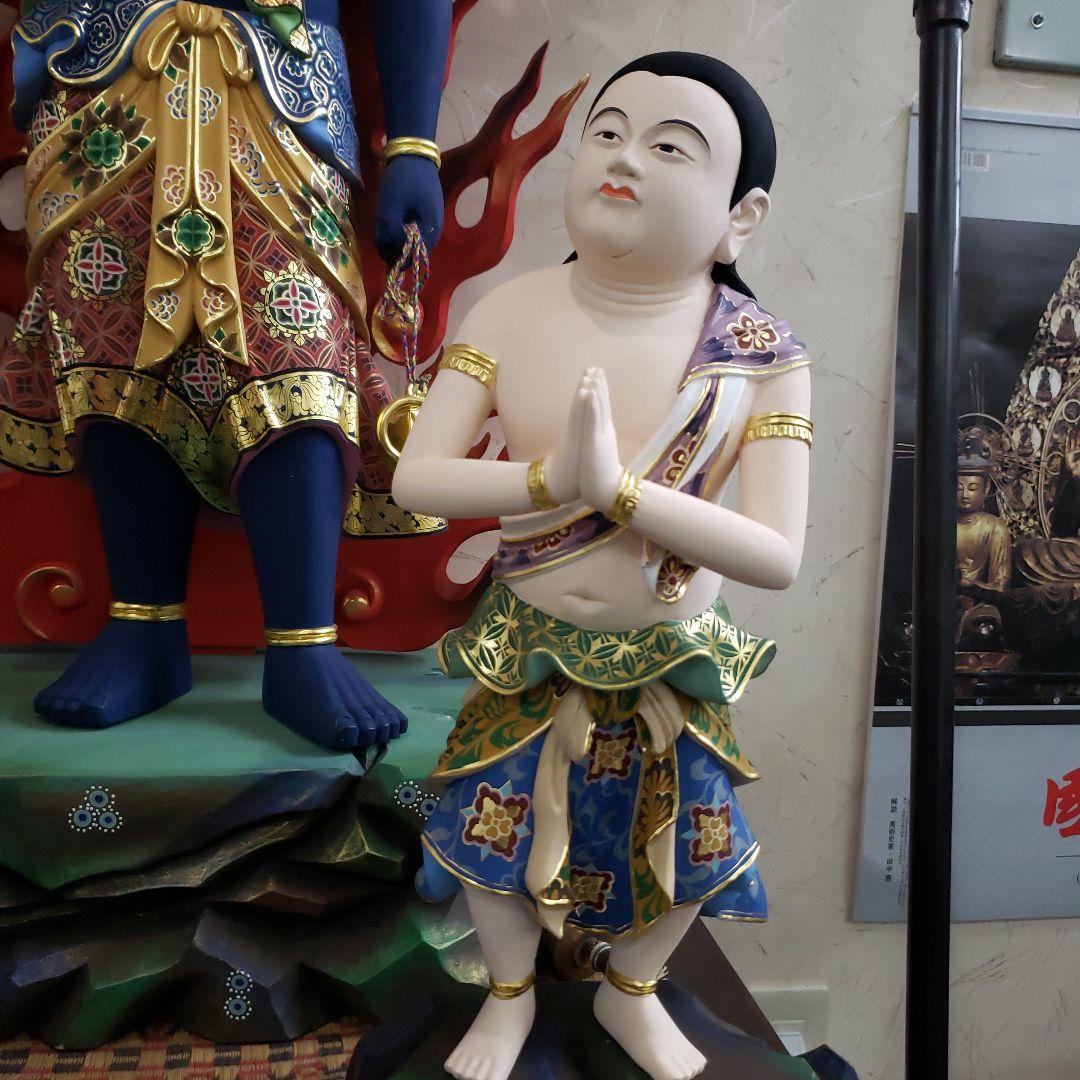 Ｂフライデー送料無料★極彩色 不動明王三尊像2尺★矜羯羅童子・制多迦童子1尺