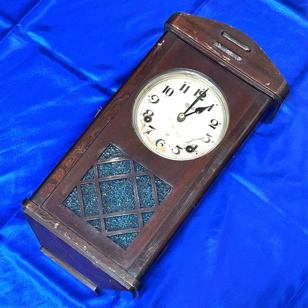 【匿名配送】Aichi 振り子時計　ゼンマイ式　手巻き鍵付　アンティーク　木製