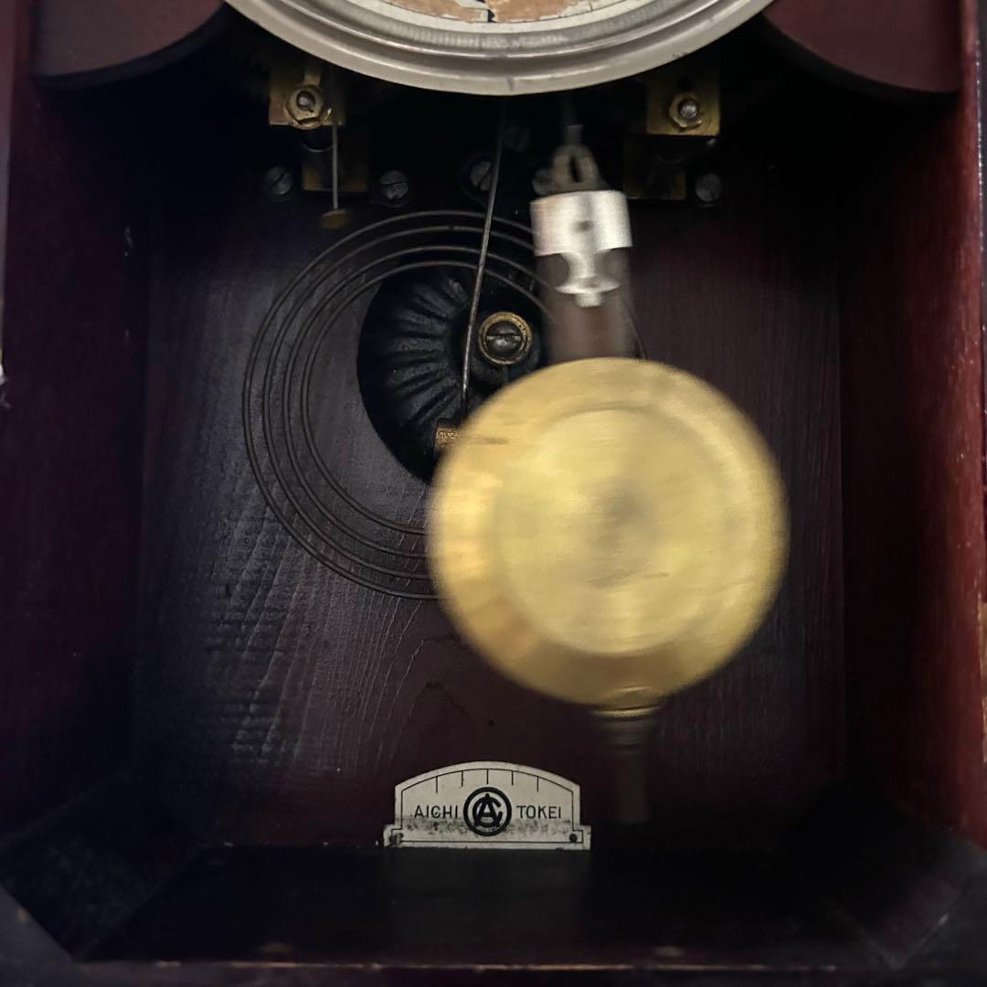 【匿名配送】Aichi 振り子時計　ゼンマイ式　手巻き鍵付　アンティーク　木製