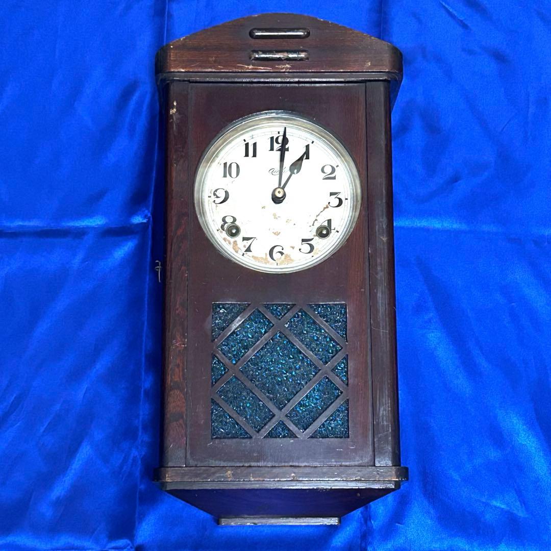 【匿名配送】Aichi 振り子時計　ゼンマイ式　手巻き鍵付　アンティーク　木製