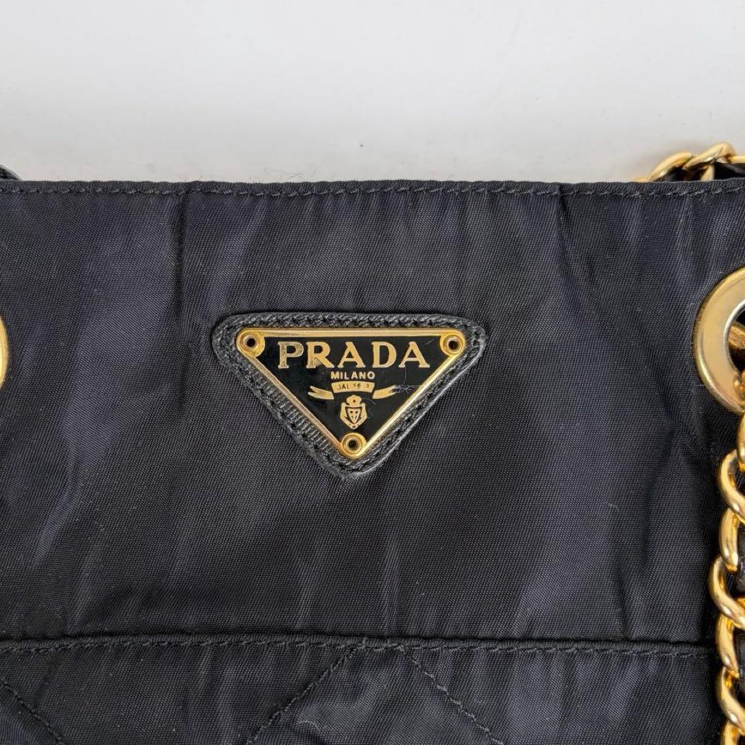 極美品 PRADA プラダ チェーン キルティング ショルダーバッグ ナイロン