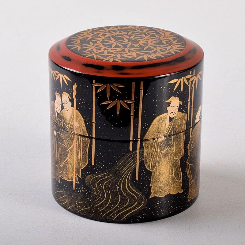 茶道具　吉田祥雲作　七賢人蒔絵　面根来塗　茶器　共箱　V　8157