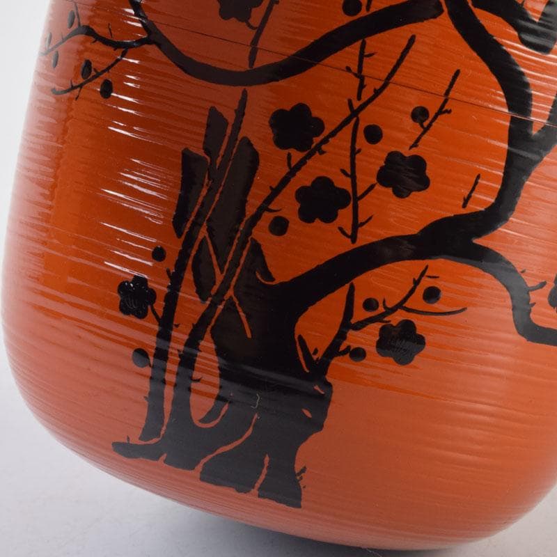 茶道具　山中塗　道場宗廣作　朱刷毛目　梅月蒔絵　大棗　共箱　V　9038