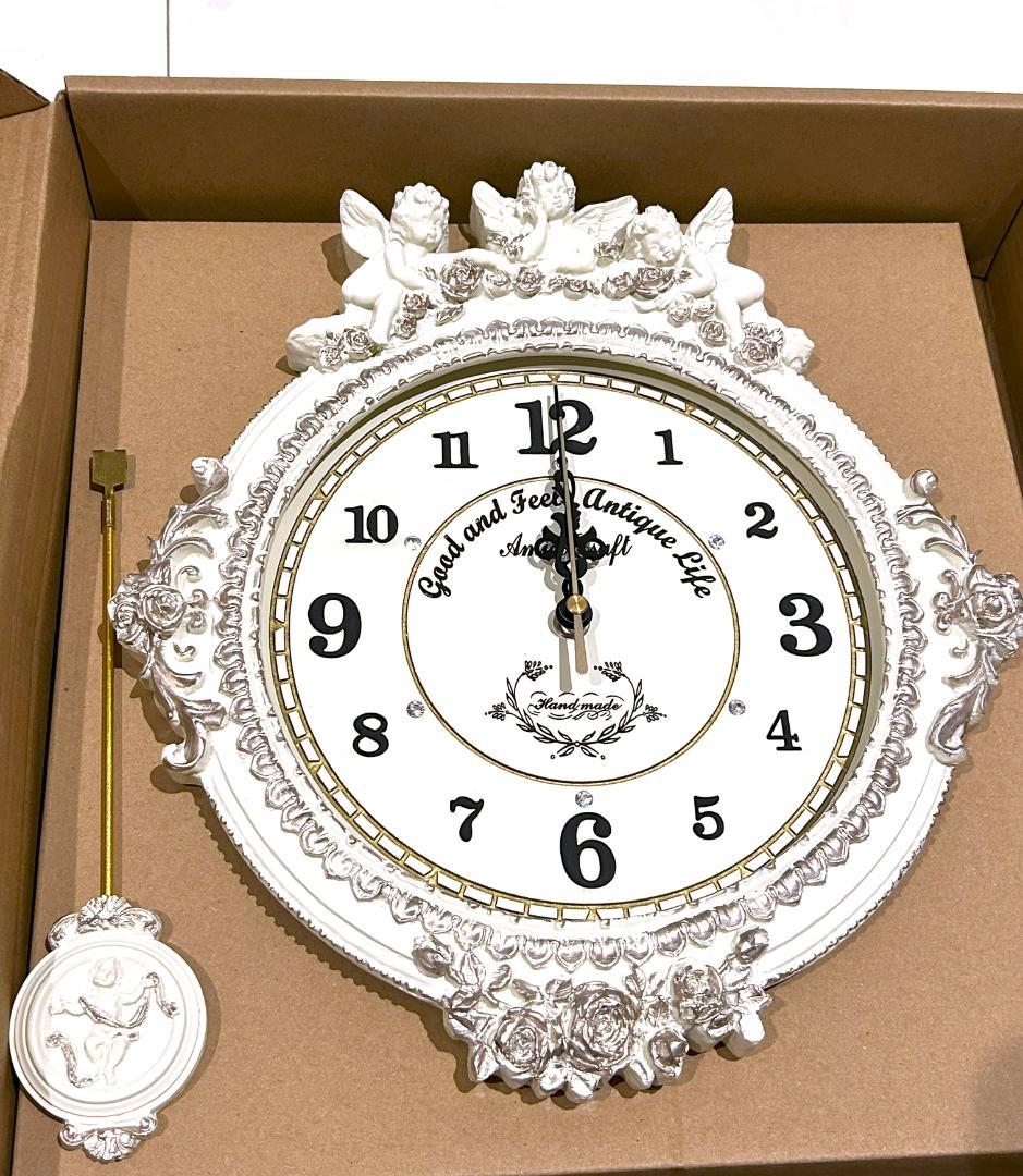 電波掛け時計 ゴールデンエンジェルラウンド振り子時計W