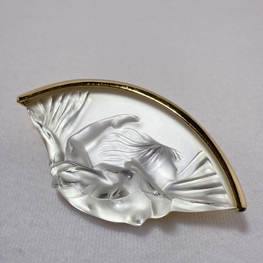 LALIQUE ラリック ゴールドカラー クリアガラス ブローチ