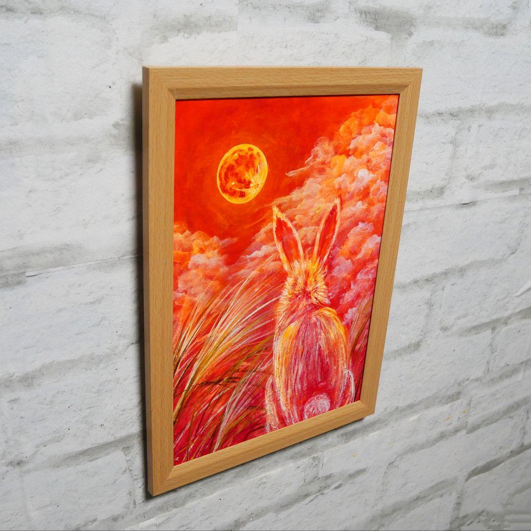 油絵 油彩 油彩画 絵画 絵【オレンジの月うさぎ】