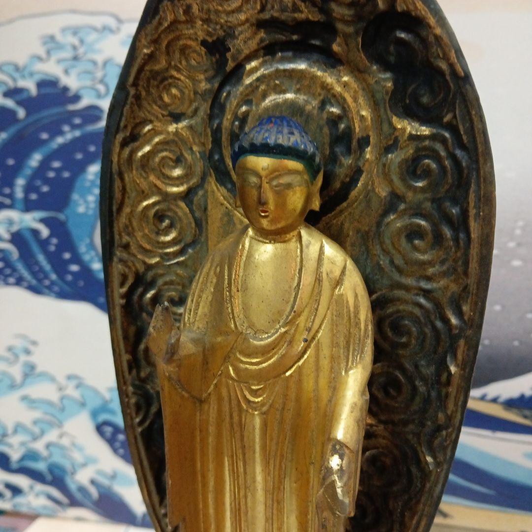 江戸時代中期２００〜２８０年前頃高さ３３センチサイズ木製鍍金阿弥陀如来立像当時物