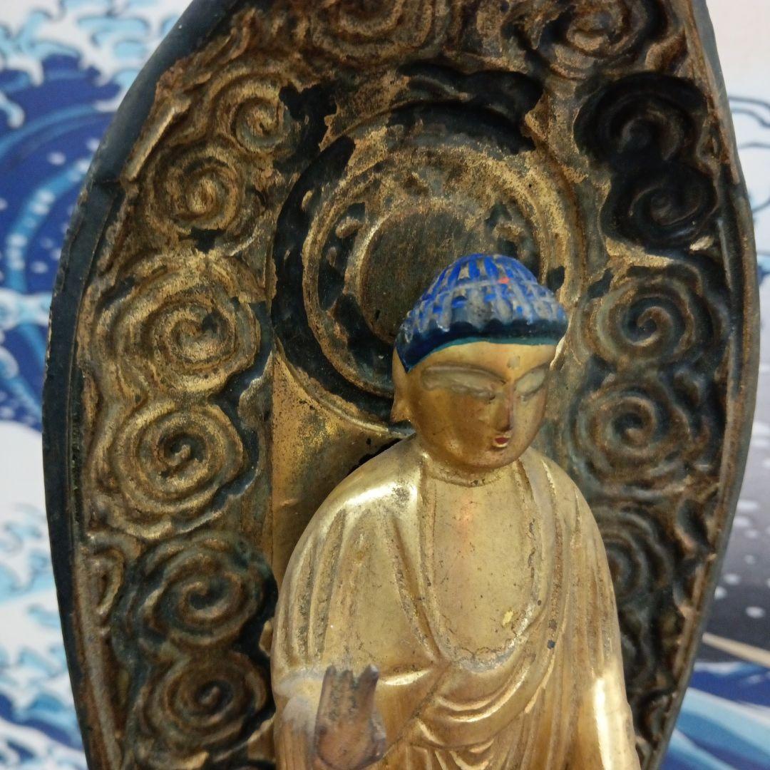 江戸時代中期２００〜２８０年前頃高さ３３センチサイズ木製鍍金阿弥陀如来立像当時物