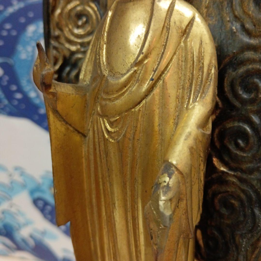 江戸時代中期２００〜２８０年前頃高さ３３センチサイズ木製鍍金阿弥陀如来立像当時物