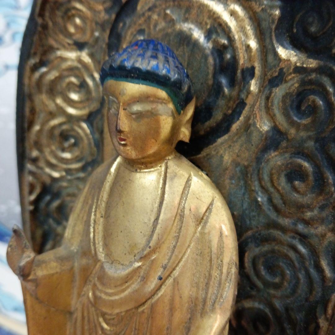 江戸時代中期２００〜２８０年前頃高さ３３センチサイズ木製鍍金阿弥陀如来立像当時物