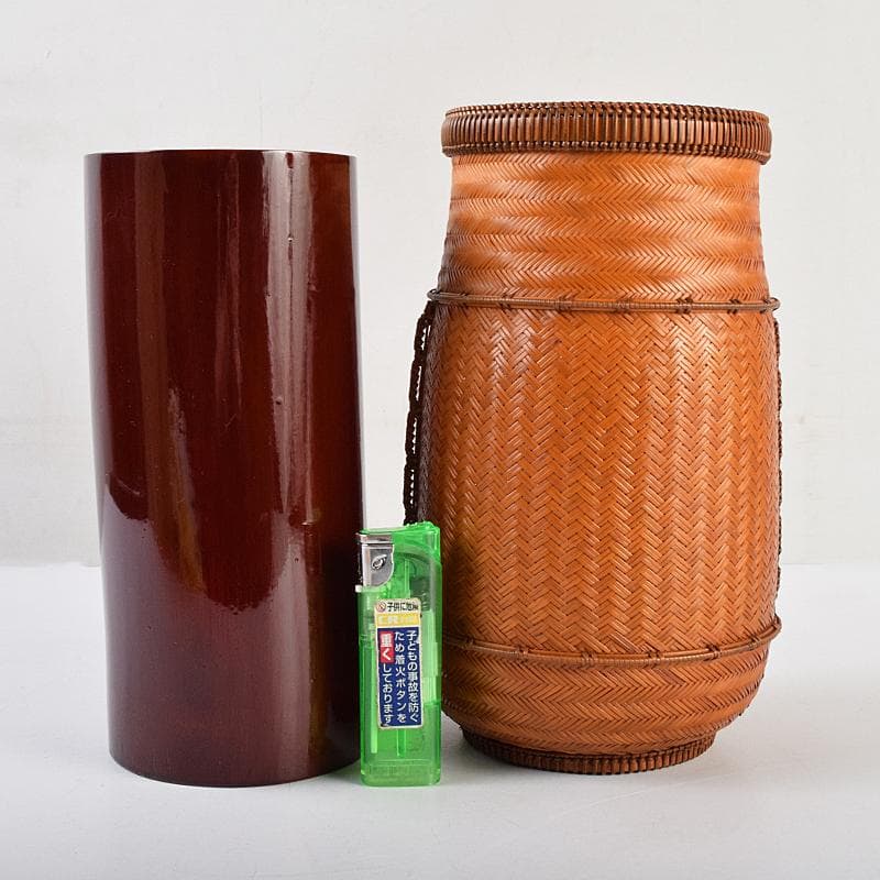 茶道具　江南市無形文化財　瀬邉功山作　綾網代編花入籠　共布共箱　V　R9491B