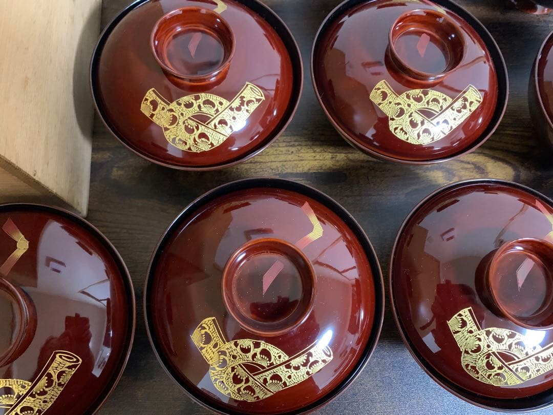 輪島塗　金彩　吸物椀10客　時代物　蓋付き椀　お椀　汁椀　椀　未使用品