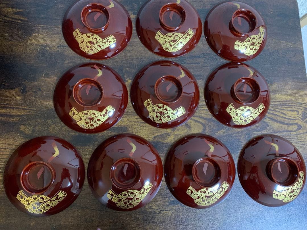 輪島塗　金彩　吸物椀10客　時代物　蓋付き椀　お椀　汁椀　椀　未使用品