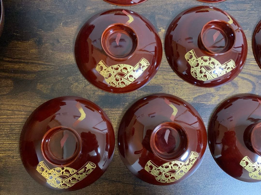 輪島塗　金彩　吸物椀10客　時代物　蓋付き椀　お椀　汁椀　椀　未使用品