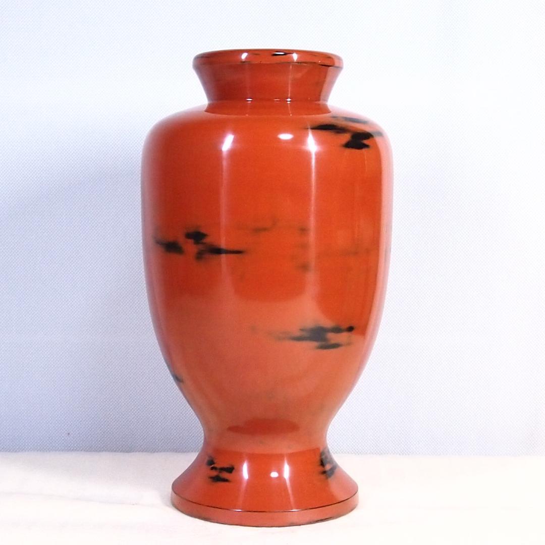 【未使用】本根来塗 木製蠟色漆器花瓶 谷岡漆芸製 花器/フラワーベース 伝統工芸