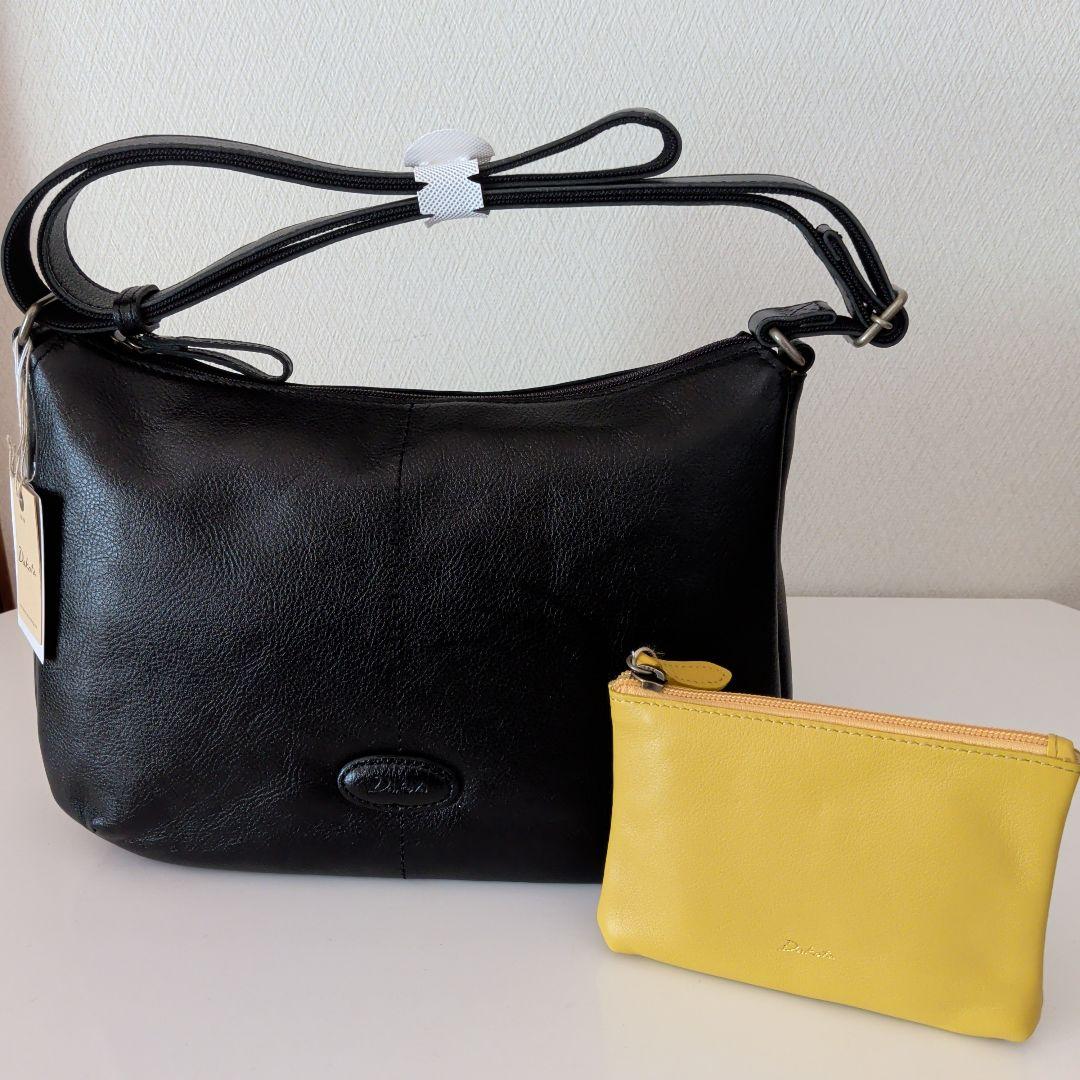 Dakota ブラック ショルダーバッグ・イエローポーチ2点セット