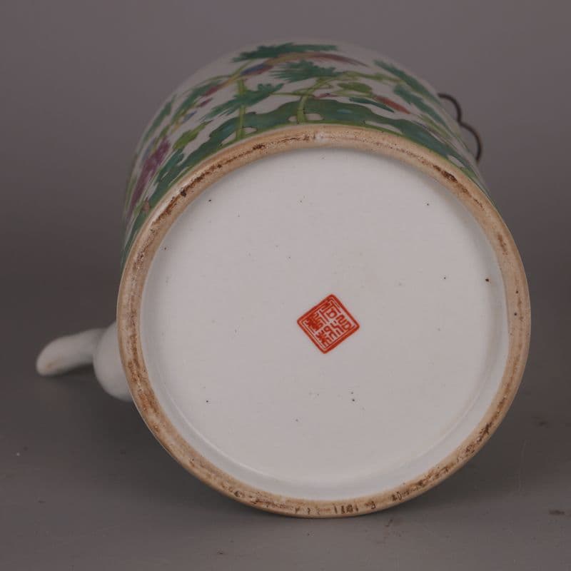 彩花鳥提梁壺 茶壺 茶道具 茶器 工芸品 美術品 置物