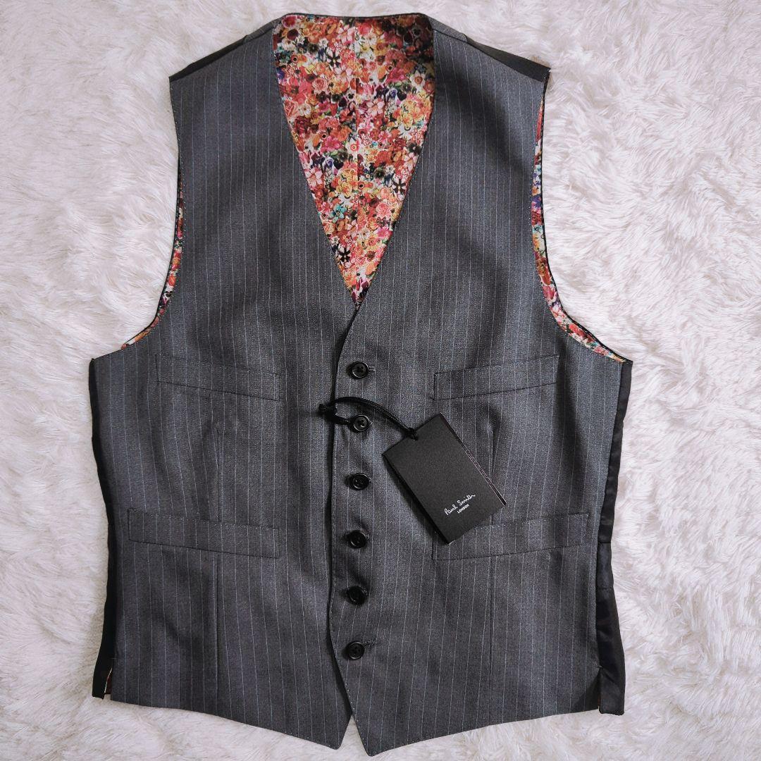 【タグ付き】PAUL SMITH ストライプ スーツベスト 花柄 未使用級
