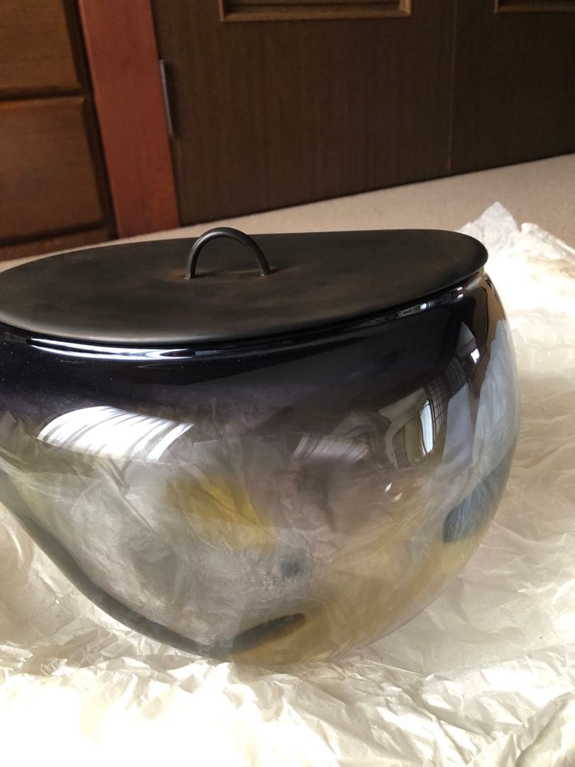 益田芳徳氏作　硝子の水指　共箱入