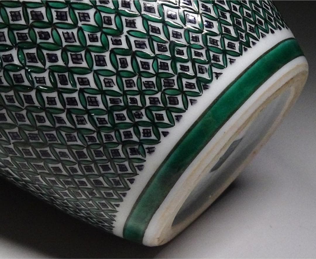 九谷焼 藤井尚行 造 小紋 青九谷 花瓶 壺 竹雀紋 高約26.5cm 共箱付