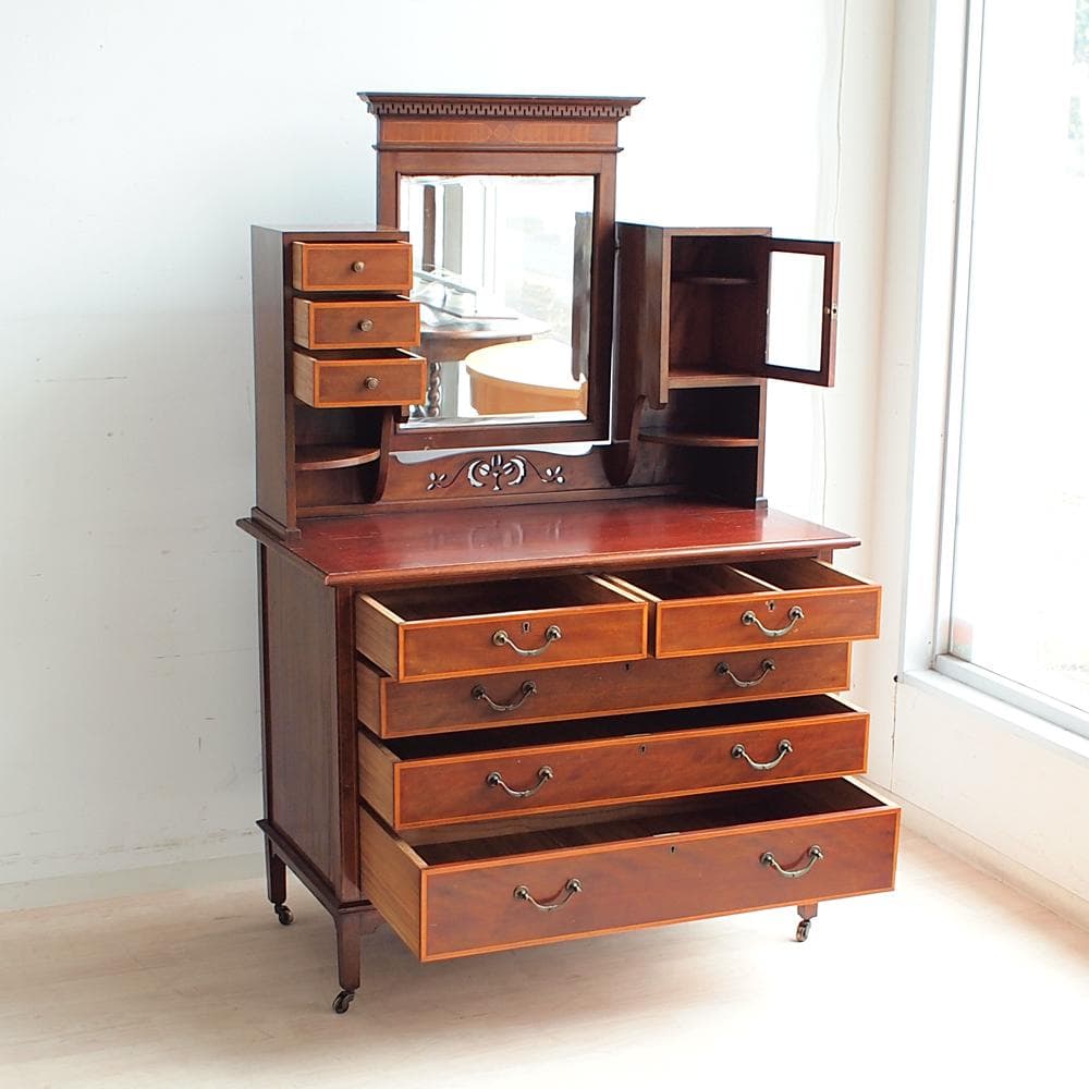 アンティーク ミラー付きチェスト 象嵌細工 ZR24025