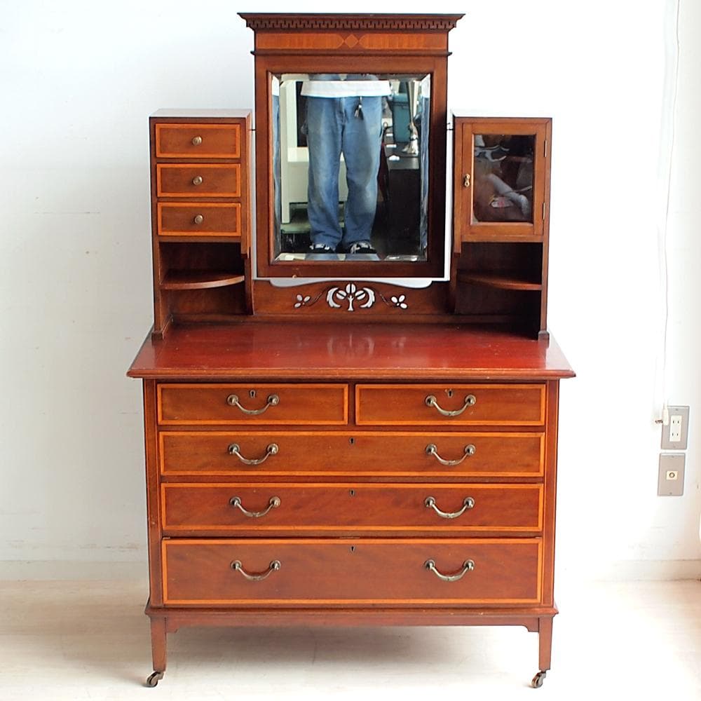 アンティーク ミラー付きチェスト 象嵌細工 ZR24025