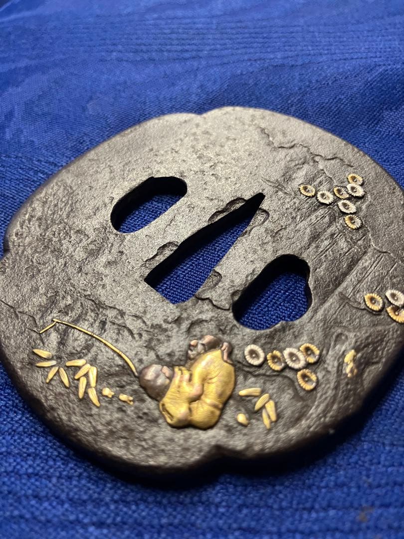 鍔　大刀鍔　日本刀　時代物　金銀象嵌　太公望　武具　刀