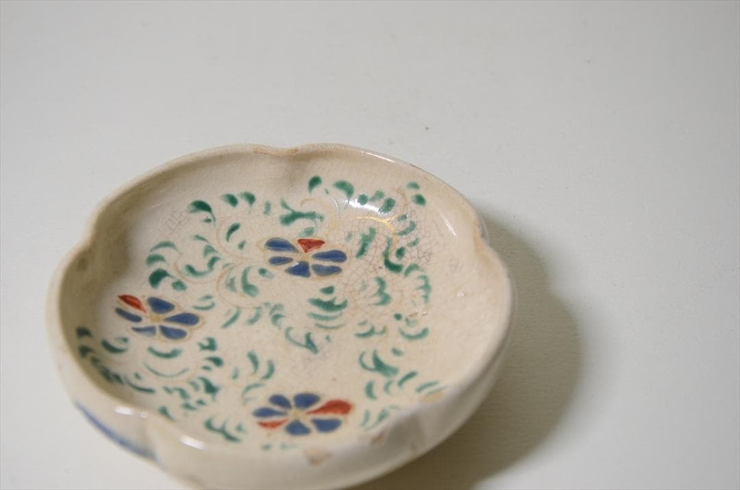 明治時代　京焼　色絵花唐草小皿　骨董品　アンティーク　食器
