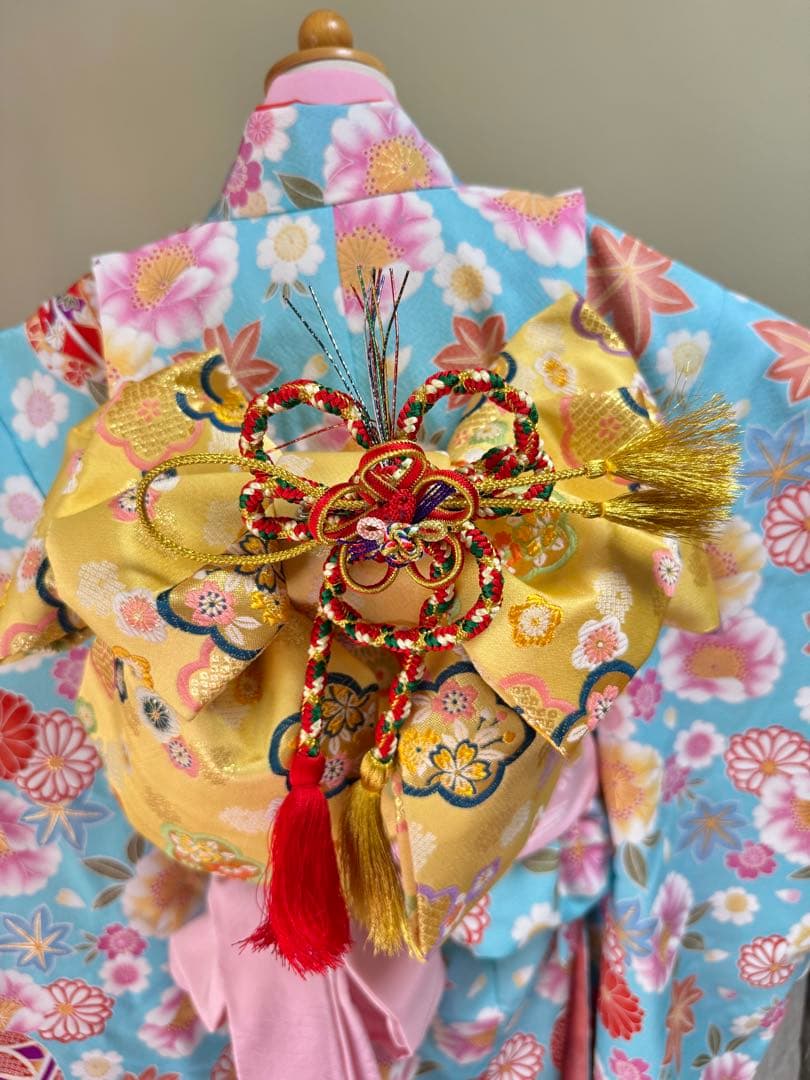 七五三着物帯セット　7歳　紺　水色黄色帯