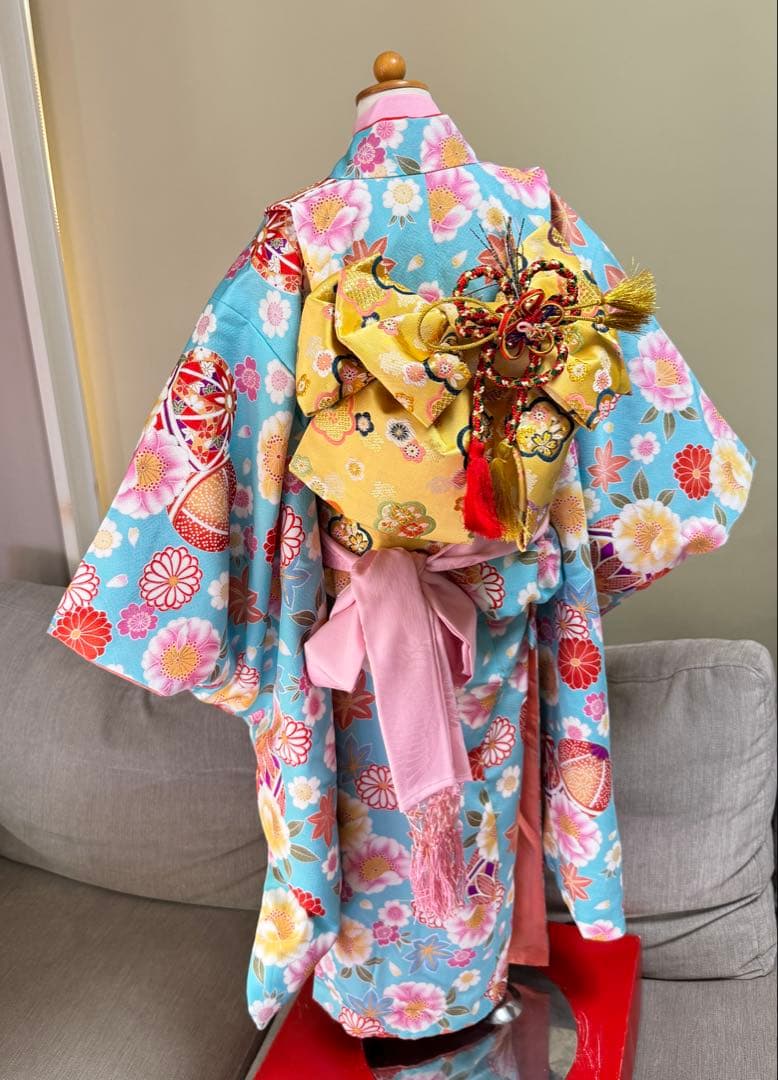 七五三着物帯セット　7歳　紺　水色黄色帯