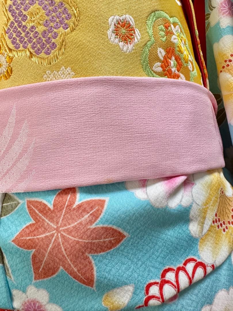 七五三着物帯セット　7歳　紺　水色黄色帯