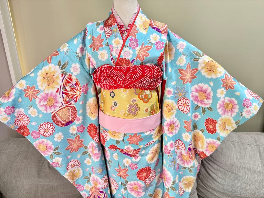 七五三着物帯セット　7歳　紺　水色黄色帯