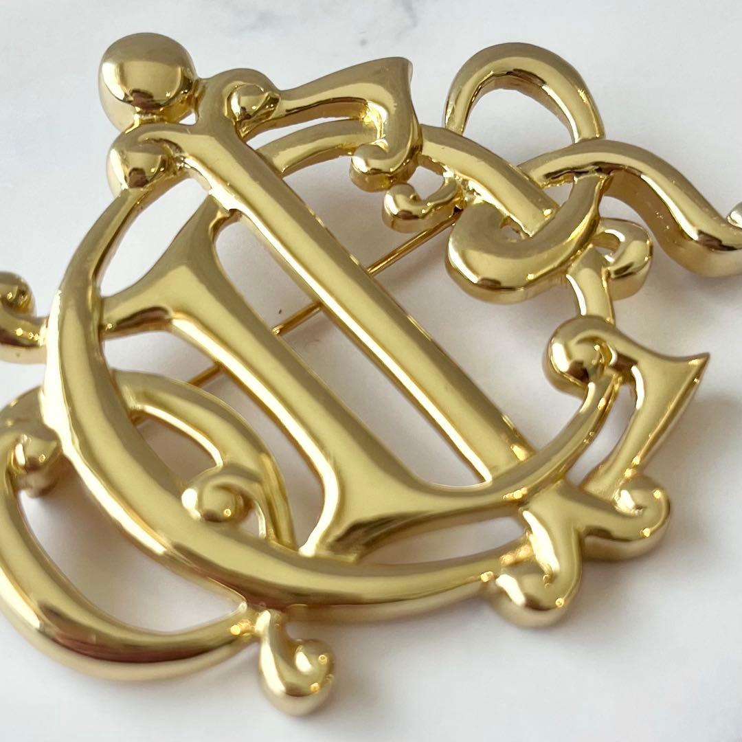 Dior ゴールド 旧ロゴ ブローチ 美品