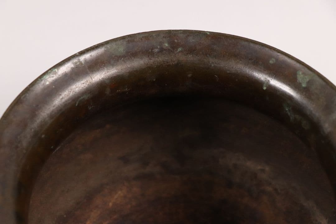 龍文堂 古銅 建水 こぼし 茶道具 煎茶 蝋型鋳造 中国 銅製 時代【MA461