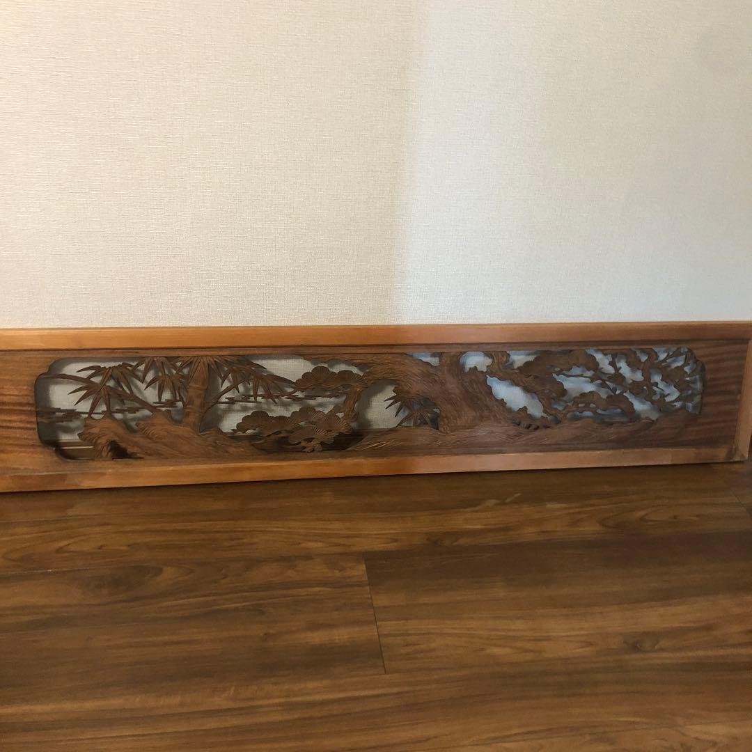 欄間　ガラス付き　和室　アンティーク　コレクション　古民家　オブジェ　木彫り