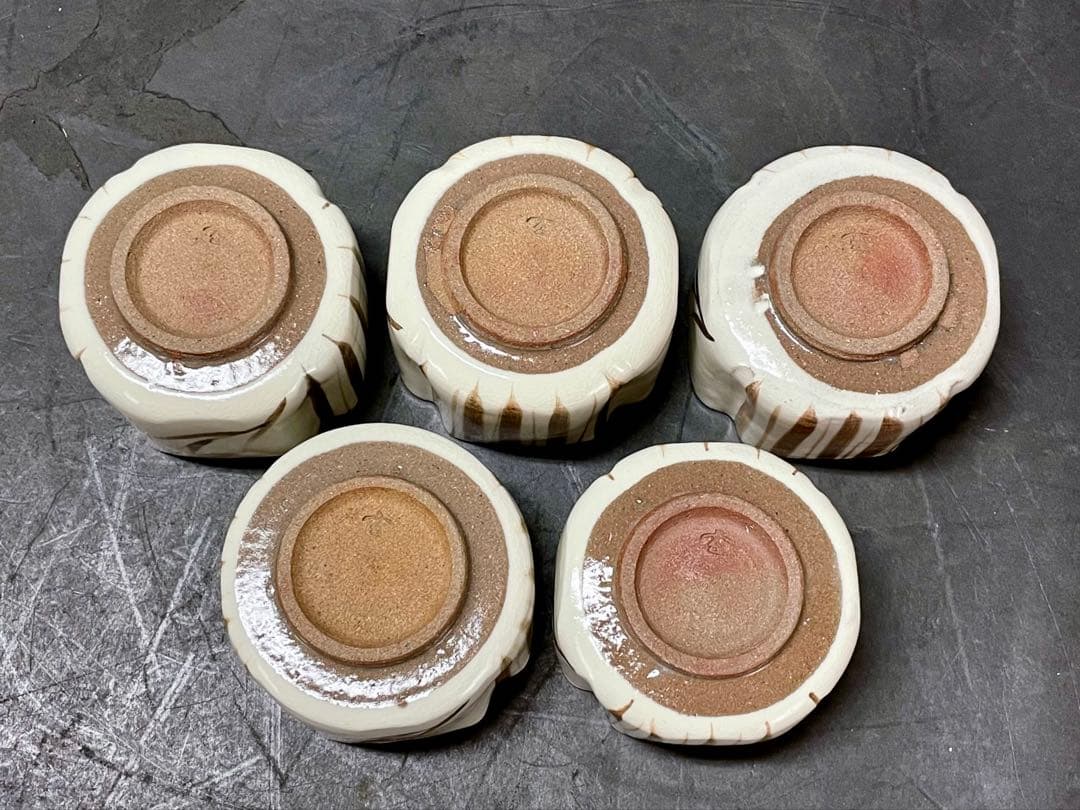 割引❗️【未使用 美品】「母」 三玄窯 中里重利 唐津 絵粉引 向付 5客 C⑦