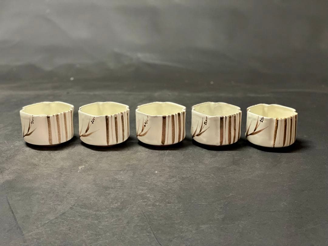 割引❗️【未使用 美品】「母」 三玄窯 中里重利 唐津 絵粉引 向付 5客 C⑦