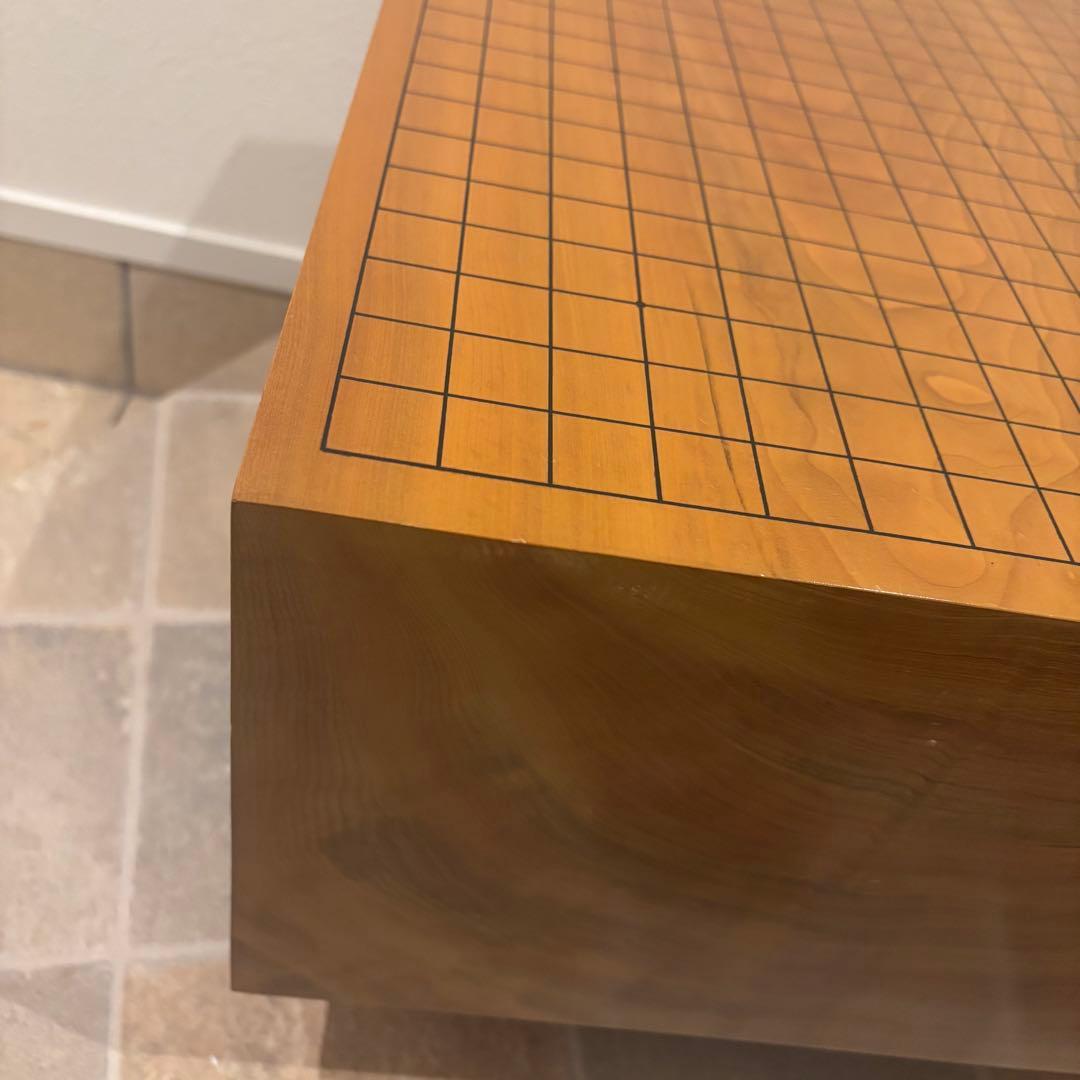稀少！木製天然木 本榧 柾目 一枚物 脚付 碁盤 桐盤覆付厚21cm検囲碁本榧