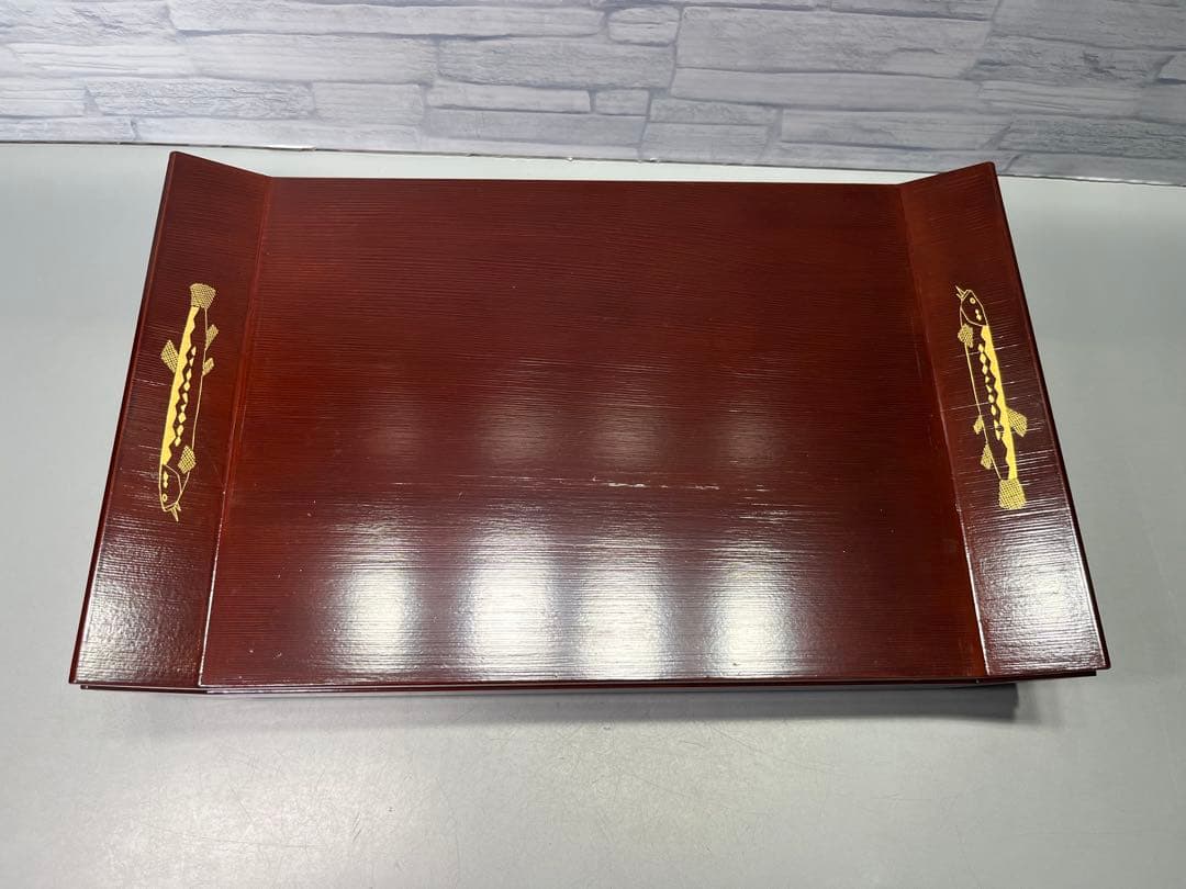 塗師　善◯作　手長膳　五枚　共箱　懐石盆