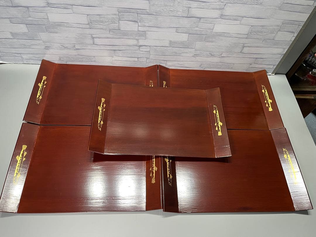 塗師　善◯作　手長膳　五枚　共箱　懐石盆