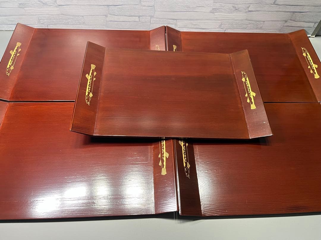 塗師　善◯作　手長膳　五枚　共箱　懐石盆